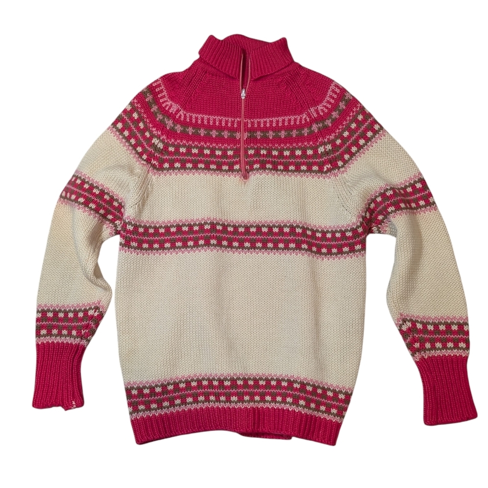 Vintage 100% Wool Half Zip Up Cardigan - Knit Cardigan
